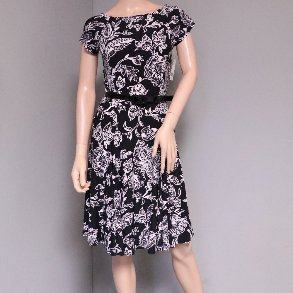 RALPH LAUREN PS BLACK & WHITE DRESS FITTED FLARED